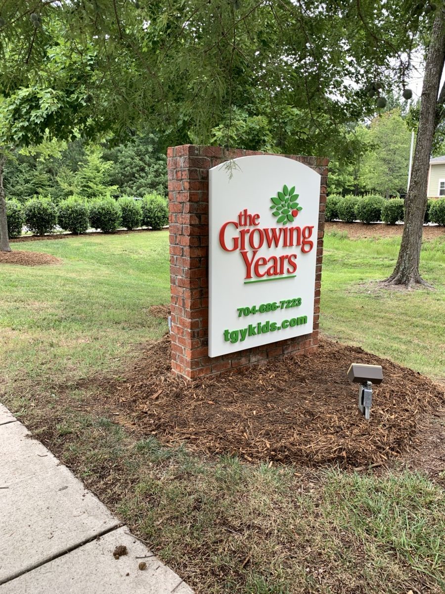 The Growing Years Charlotte NC Monument Sign with Acrylic Letters on Aluminum Pan 03 | Mercury Signs, Inc. | Mercury Signs, Inc. monument signs