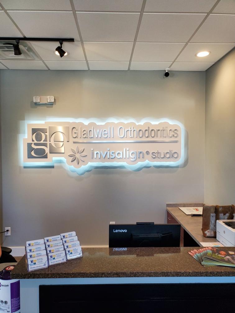 interior backlit led sign at Gladwell Orthodontics