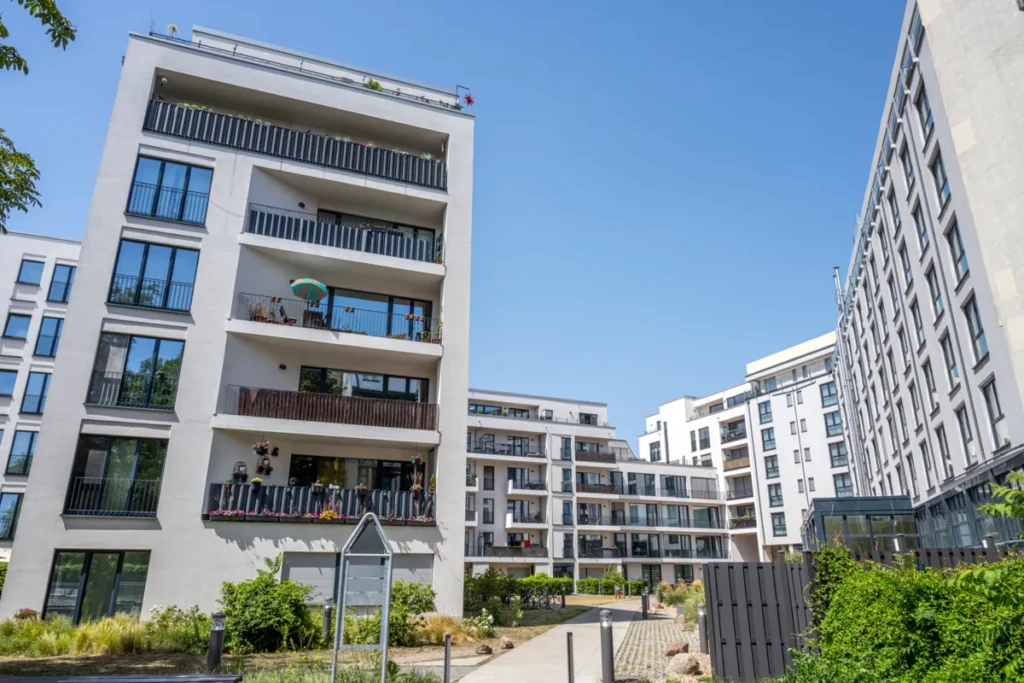 A multifamily housing unit building with clear, well-placed multifamily housing unit signs enhancing tenant experience.